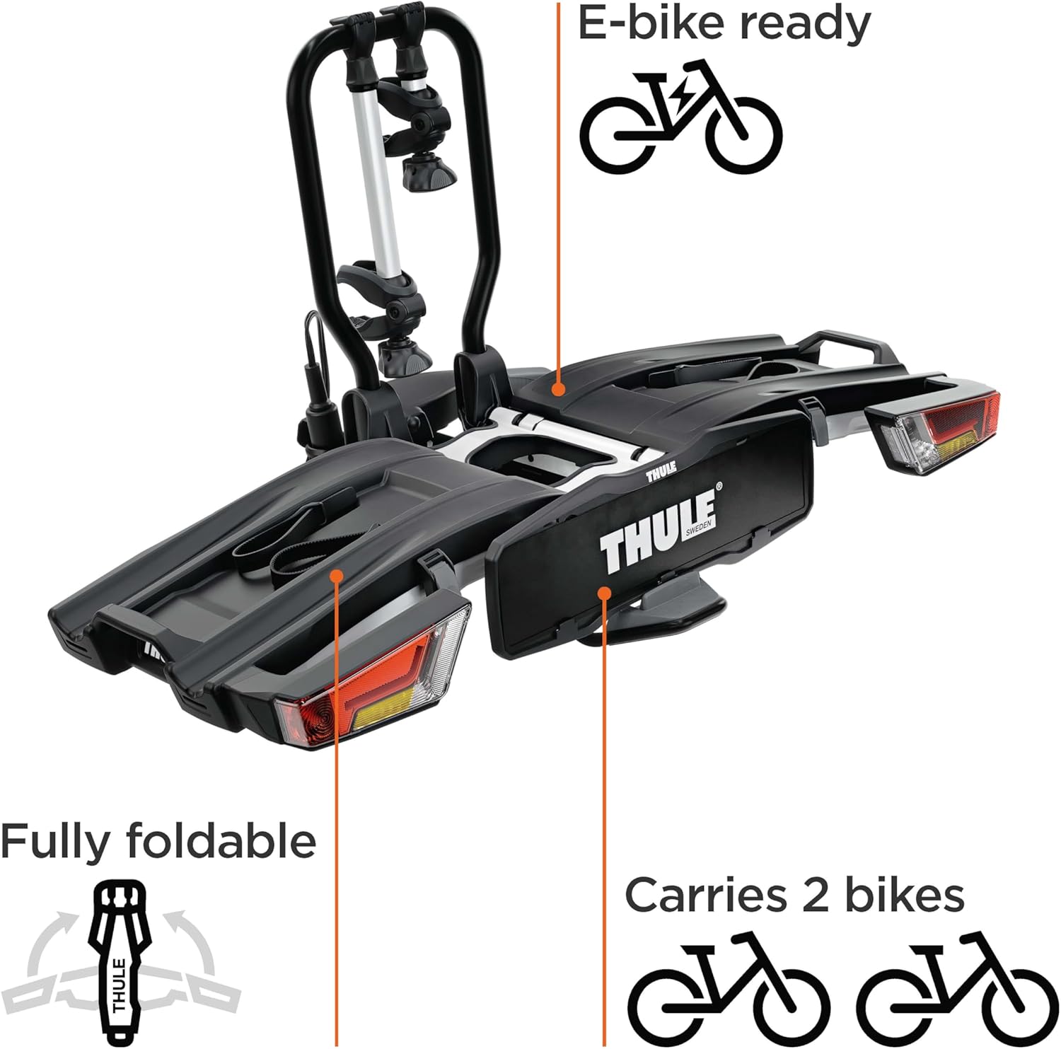 Thule EasyFold XT Bicycle Carrier for Towing Hitch, 2 Bicycles, Black