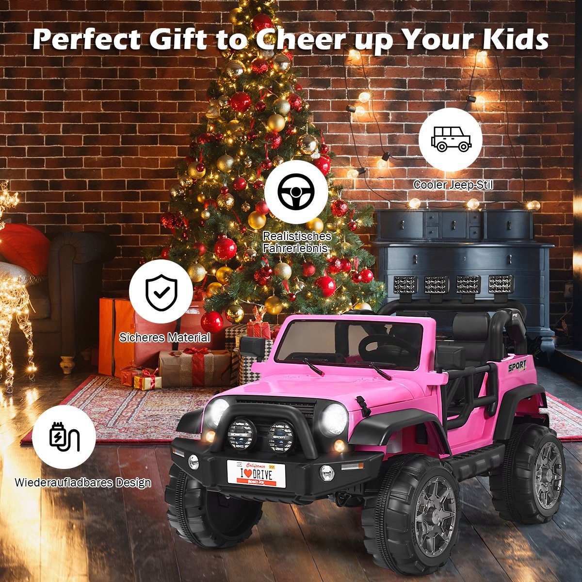 Elektroauto Jeep 2 Sitzer mit 3 Geschwindigkeiten rosa