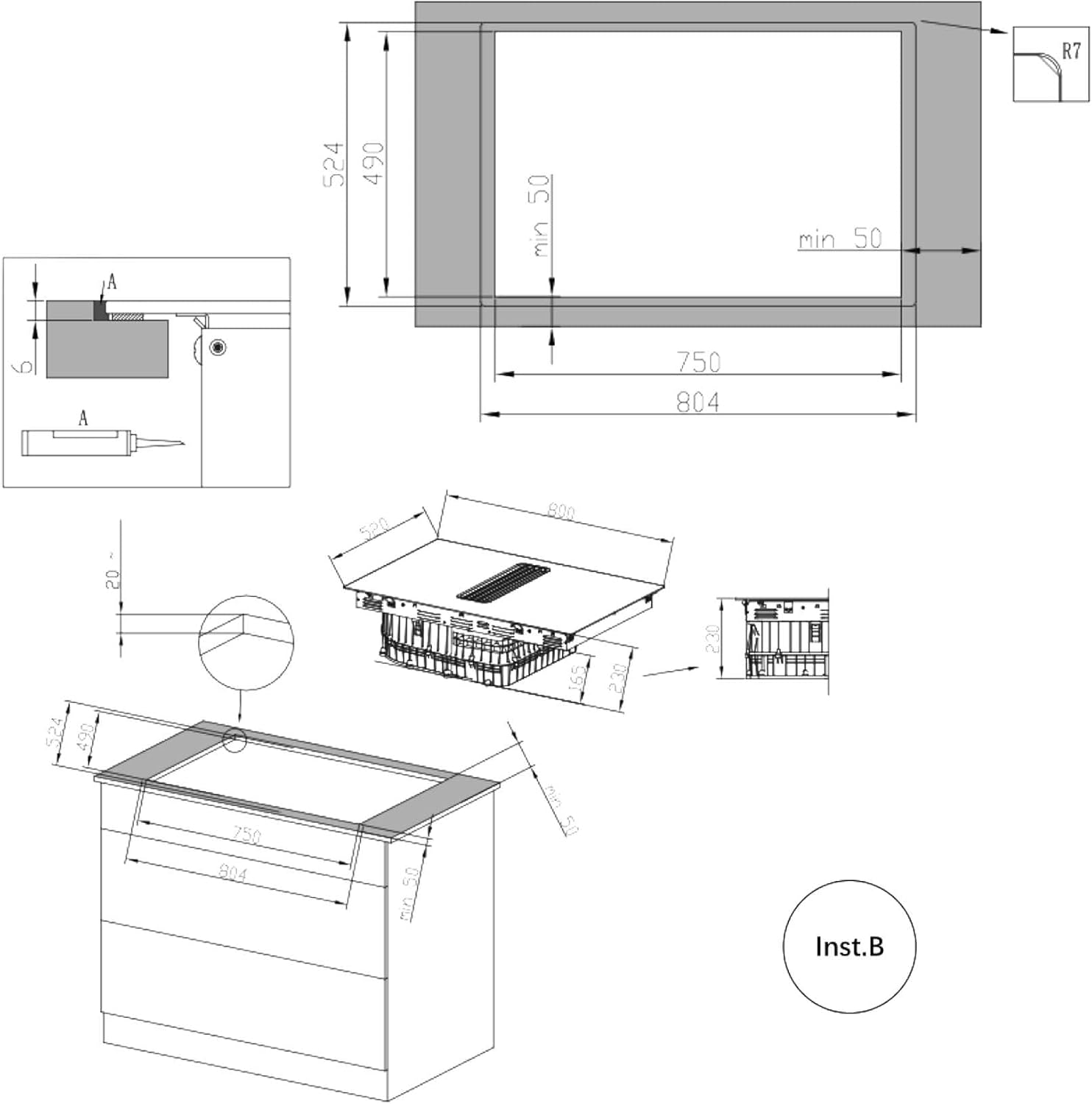 Cecotec Piano cottura a induzione Bolero Squad IH 4800 TotalFlex80. cappa aspirante integrata, 15 livelli di potenza, 7400 W, timer, forza di aspirazione 630 m3/h, tattile, blocco di sicurezza [Classe di efficienza energetica A]