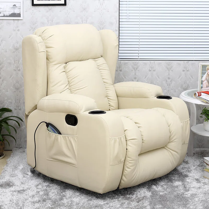 Bonded Leather Electric Recliner with Massager and Heating