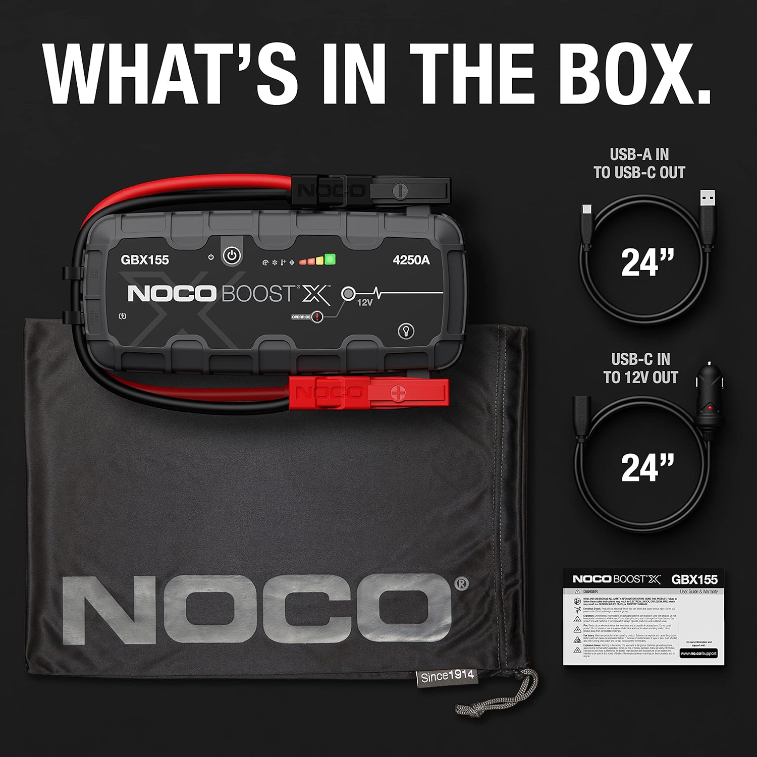 NOCO Boost X GB155: 4250A UltraSafe Jump Starter Power Pack – 12V Car Battery Booster, Portable Power Bank & Jump Leads - For 10.0L Petrol and 8.0L Diesel Engines