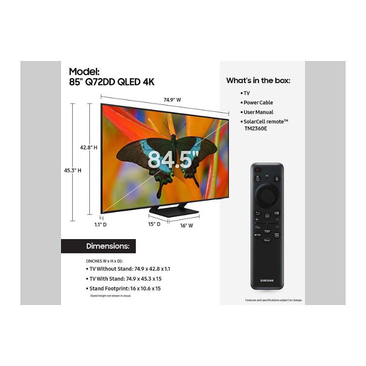 Samsung 85 Q72DD QLED 4K Smart TV with 5-Year Coverage