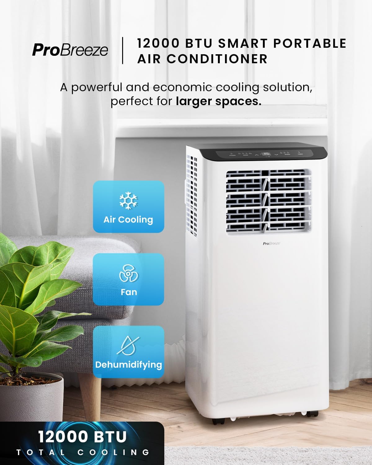 Pro Breeze® 12000 BTU Portable Air Conditioner - Smart Home WiFi