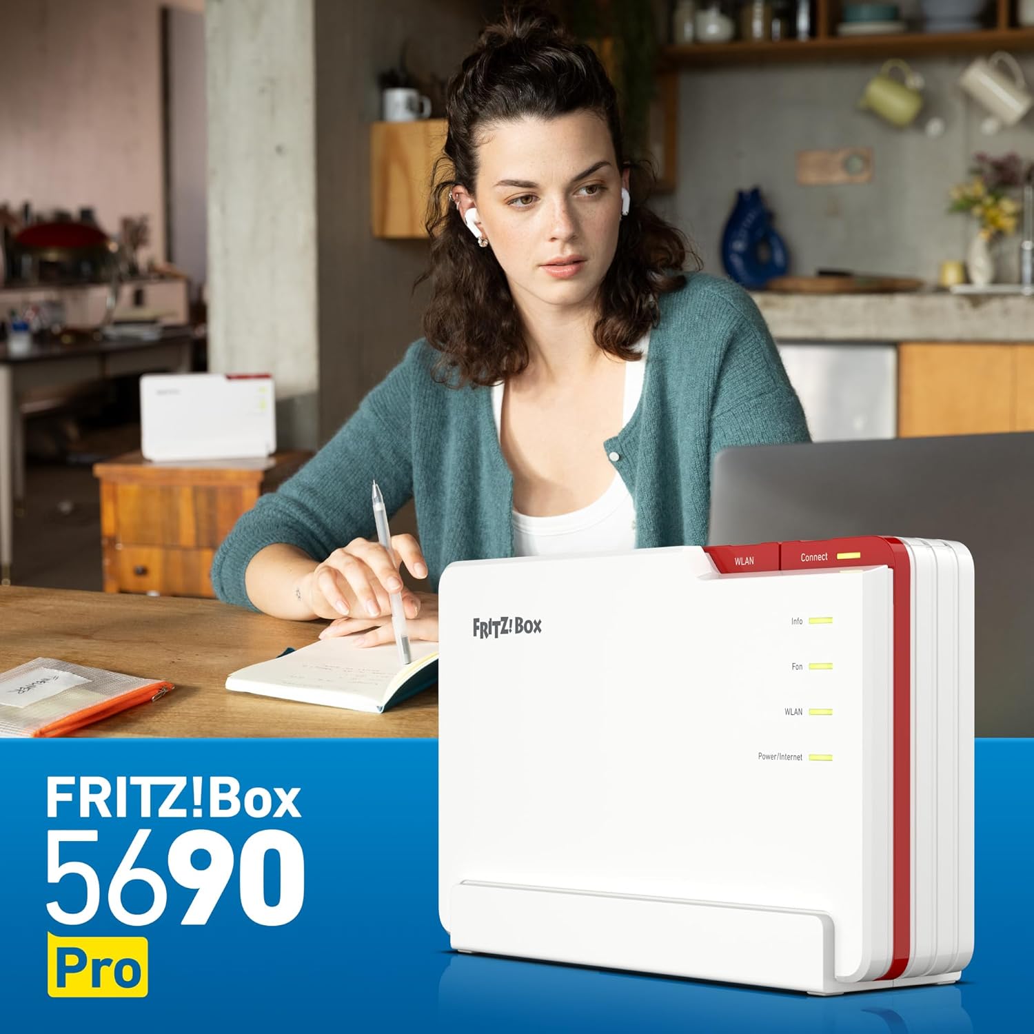 FRITZ!Box 5690 Pro (Wi-Fi 7 Premium DSL- und Glasfaser-Router mit Triband (2, 4 GHz, 5 GHz, 6 GHz) bis zu 18, 5 GBit/s, für Glasfaser & DSL-Anschlüsse, WLAN Mesh, DECT-Basis, deutschsprachige Version)