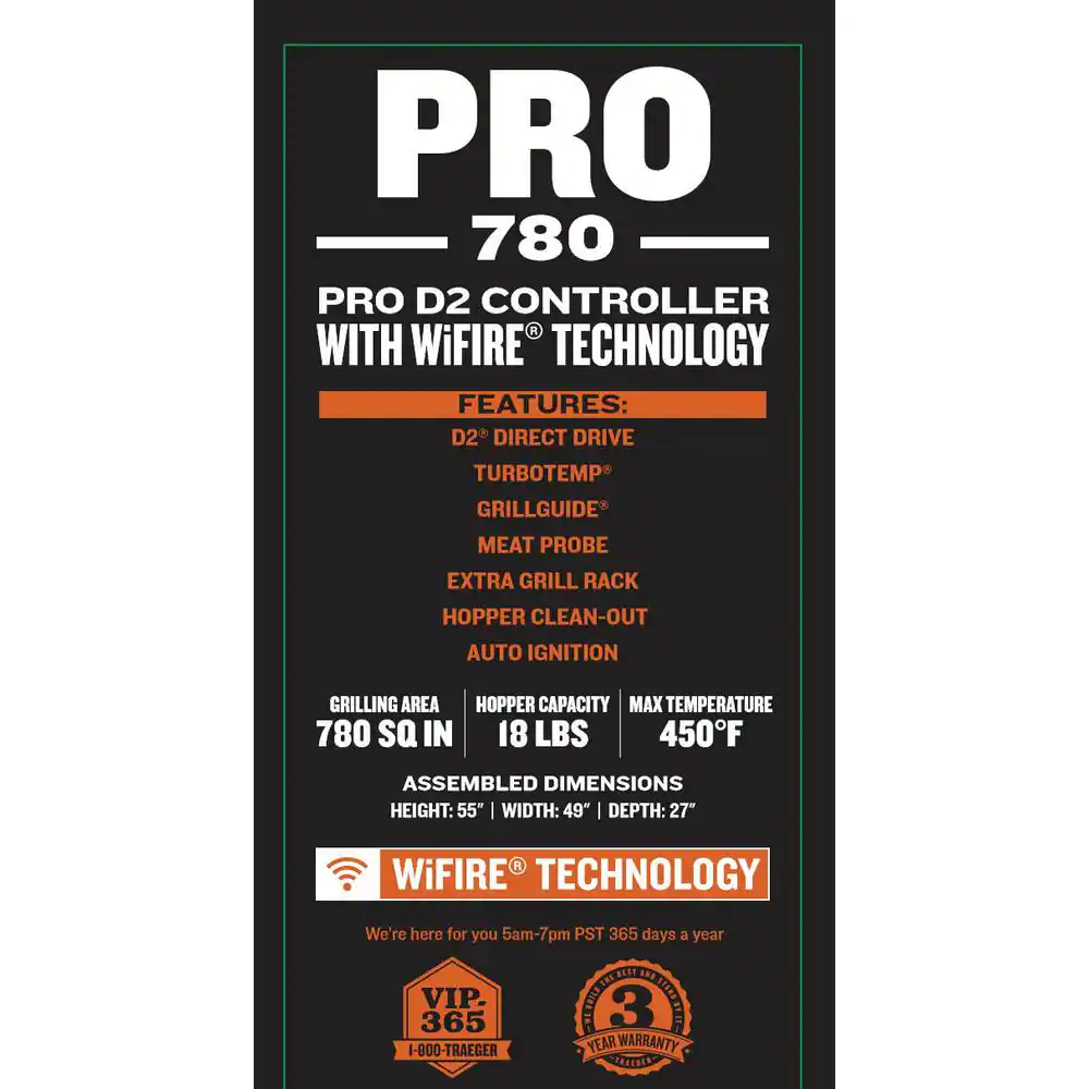 Pro 780 Wifi Pellet Grill and Smoker in Black