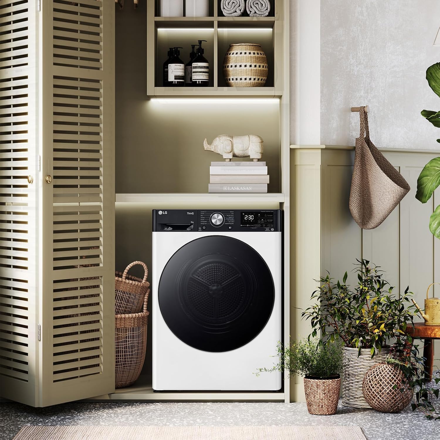 LG RH90V9LVEN Asciugatrice Smart a Carica Frontale 9kg, Serie V9, Classe A+++, Condensazione con Pompa di calore DUAL Inverter, Eco Hybrid, Condensatore autopulente, Allergy Care, Wi-Fi, Bianca [Classe di efficienza energetica A+++]