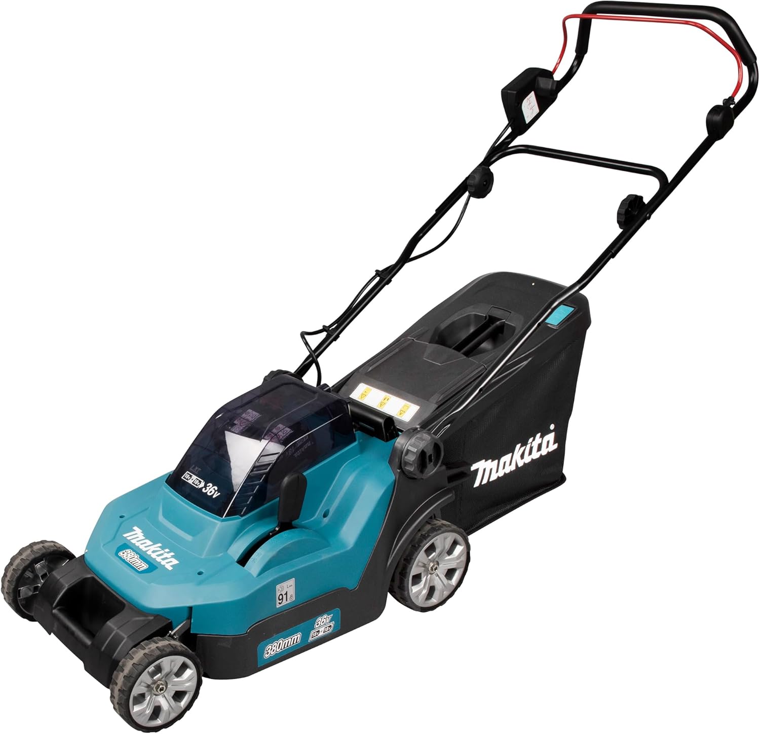 Makita DLM382PM2 Cordless Lawnmower 2 x 18 V / 4.0 Ah, 2 Batteries + Double Charger, 36 V, Petrol Blue