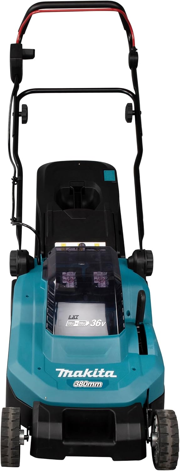 Makita DLM382PM2 Cordless Lawnmower 2 x 18 V / 4.0 Ah, 2 Batteries + Double Charger, 36 V, Petrol Blue