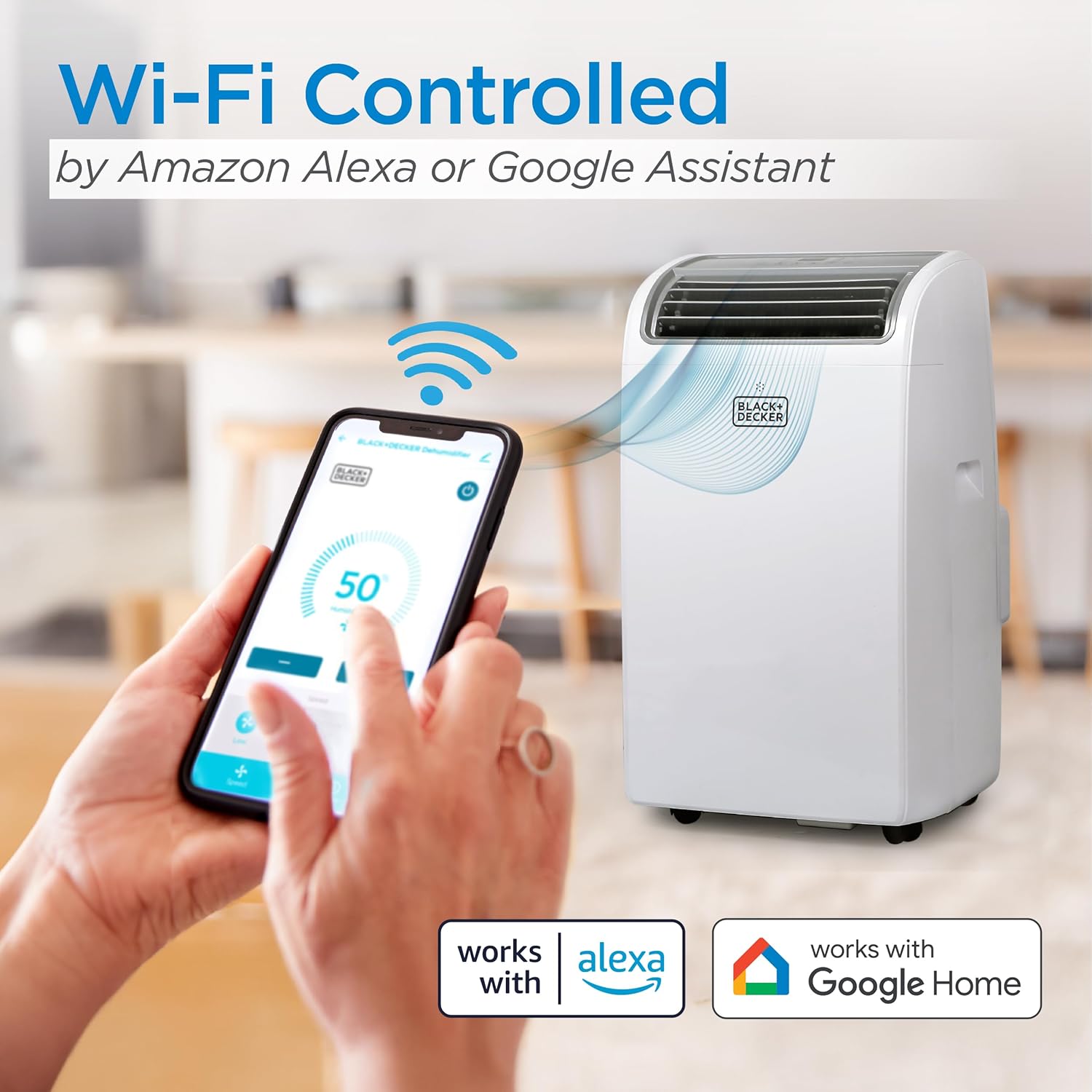 BLACK+DECKER Smart Portable Air Conditioner with Heat, 14,000 BTU Cooling, 12,000 BTU Heating for Rooms up to 700 Sq. Ft., Follow Me Remote, BPACT14HWT, White