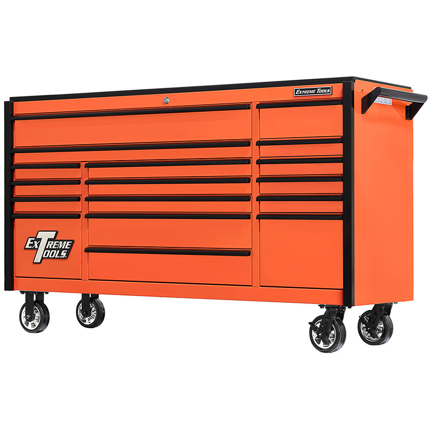 Extreme Tools® DX Series 72in W x 21in D 17 Drawer Triple Bank Roller Cabinet 100 lbs Slides