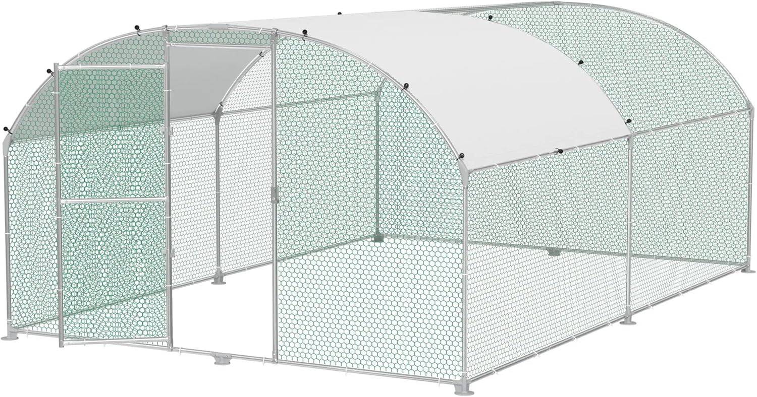 Hühnerstall Metall Freilaufgehege Freigehege, Geflügelstall Kleintiere, Verzinkter Stahlrahmen mit PE Dach, Bogenaufsatz (3x4m)