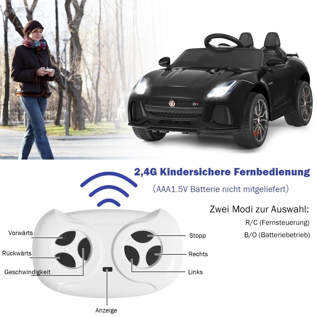 COSTWAY Elektro-Kinderauto Jaguar, mit Geschichten & Musik