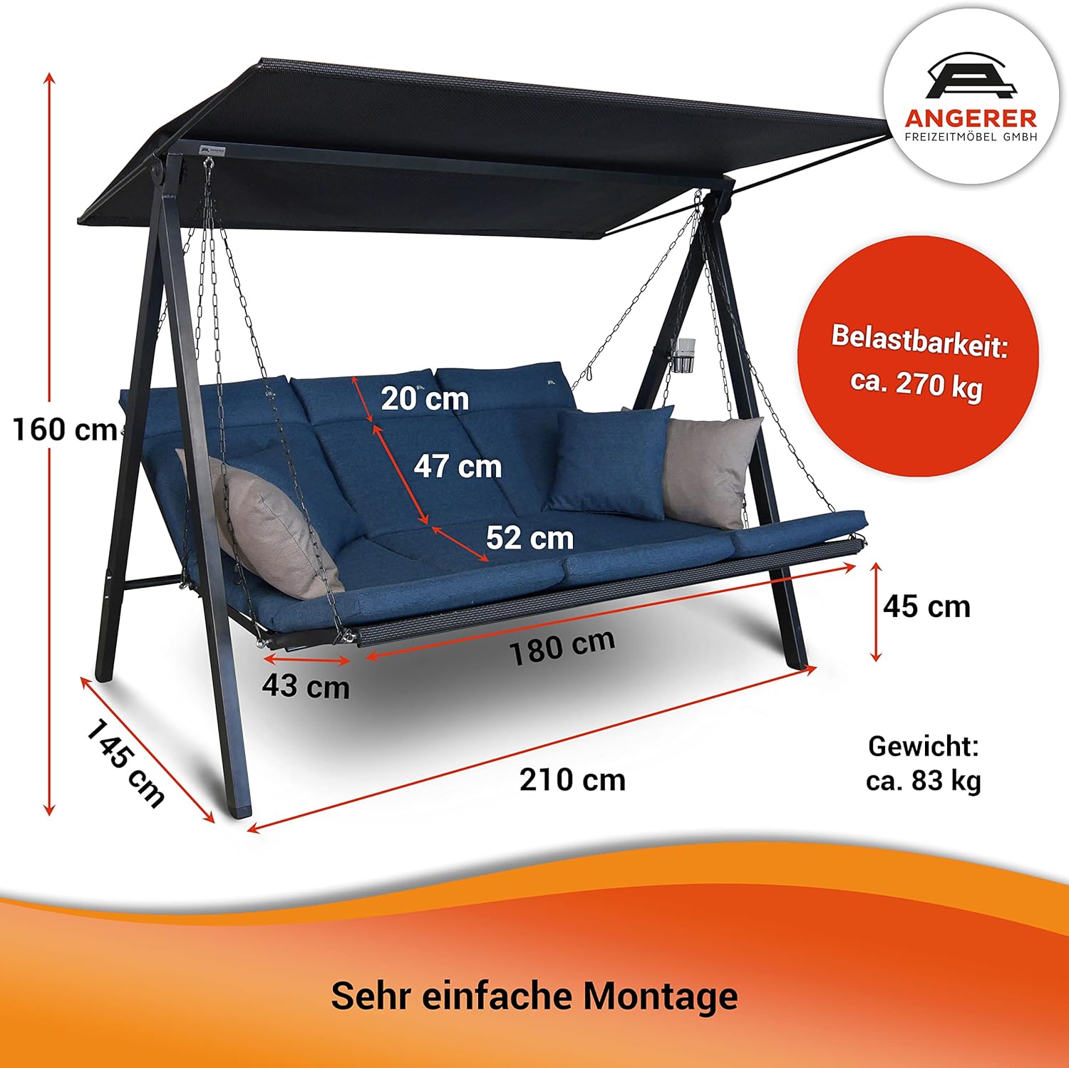 Angerer Lounge Swing Chair Hollywood, 3-Seater