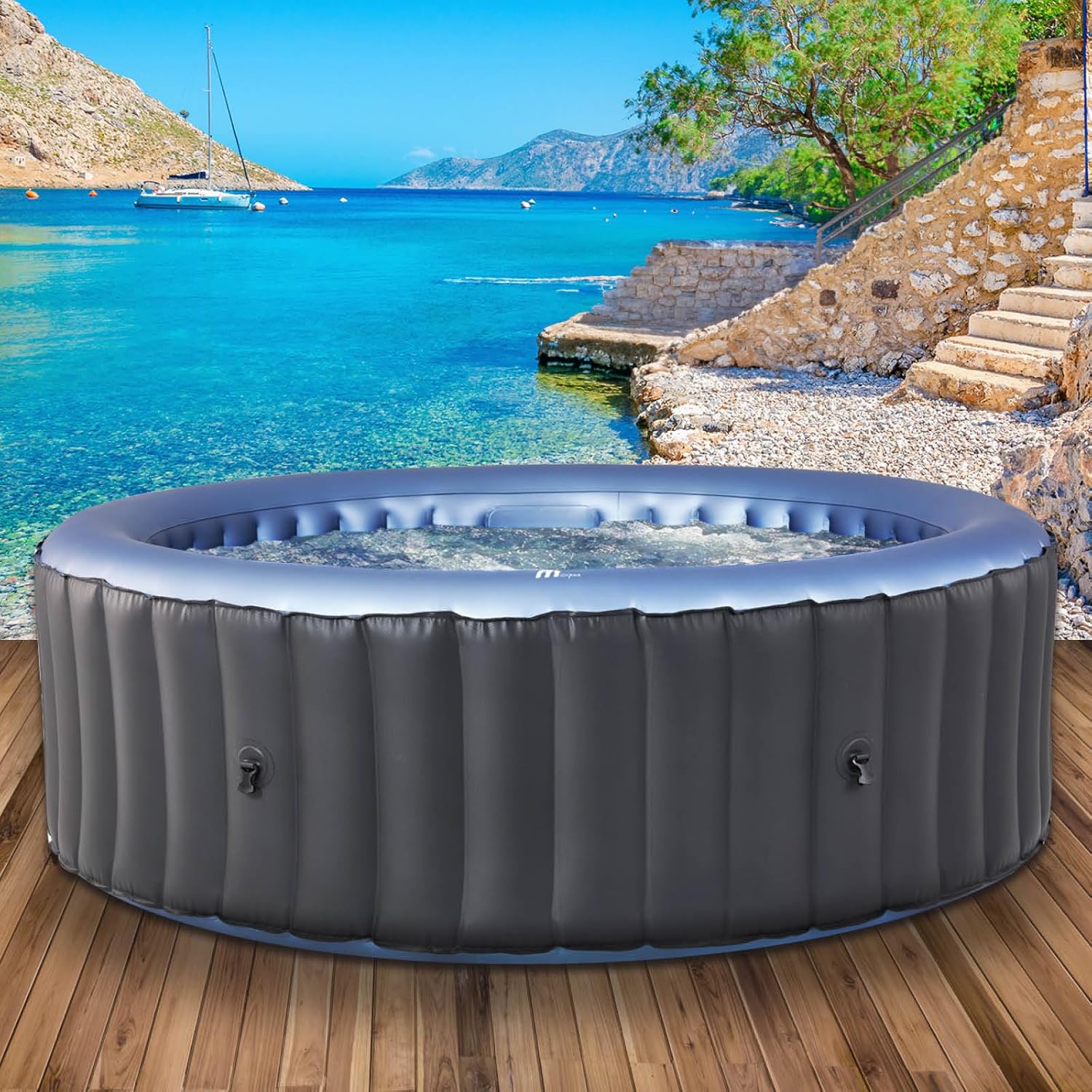 BRAST Inflatable Indoor & Outdoor Whirlpool in Various Sizes with Massage Glands, Heating Technology, Inflation Function, Energy Saving Timer and Much More