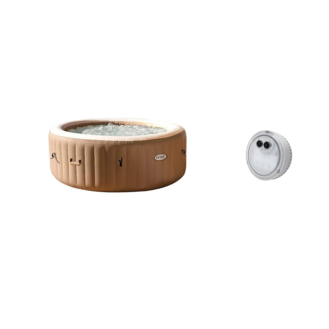 Intex Pure Spa Sahara 4 Places, Spa Gonflable Rond avec 120 Diffuseurs à Bulles, FiberTech, 795 Litres, LED Ambiance à Piles