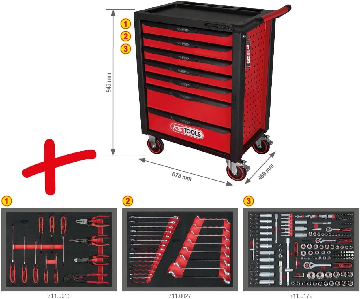 KS Tools RacinGline 826.7215 Workshop Trolley with 7 Drawers and 215 Premium Tools Black / Red