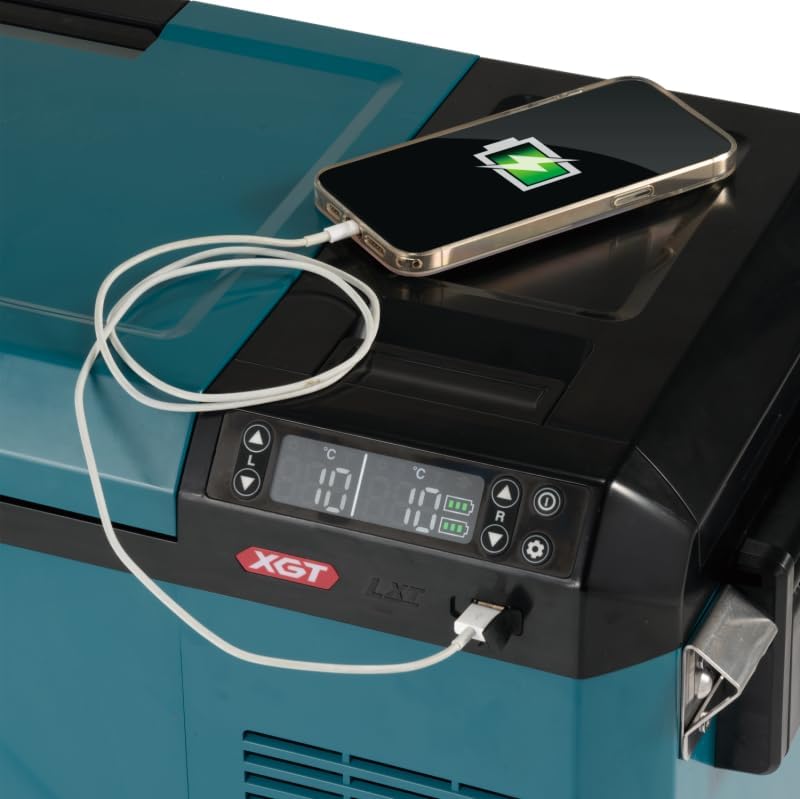 Makita 40V Battery Cooling and Heat Box, 29L Portable Refrigerator, Turquoise, IPX4 Water Resistant, Compressor Cooling System, Bottle Opener, Deep Discharge Protection