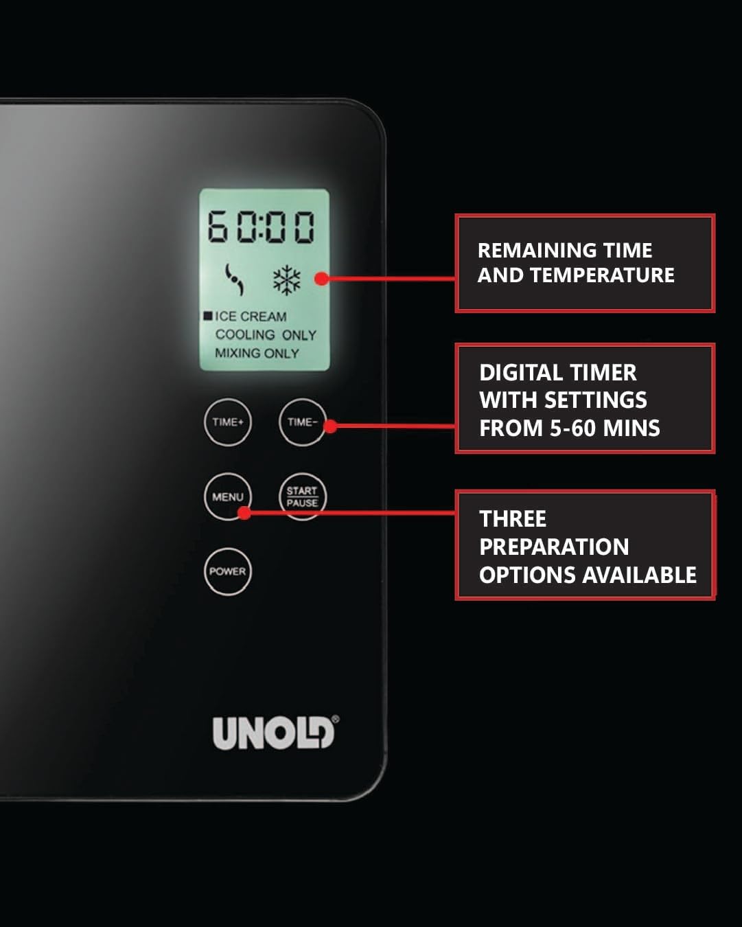 Unold Ice Cream Maker Gusto 48845, 2L Stainless Steel Bowl, Self-Cooling Compressor, Automatic, Includes Recipe Book