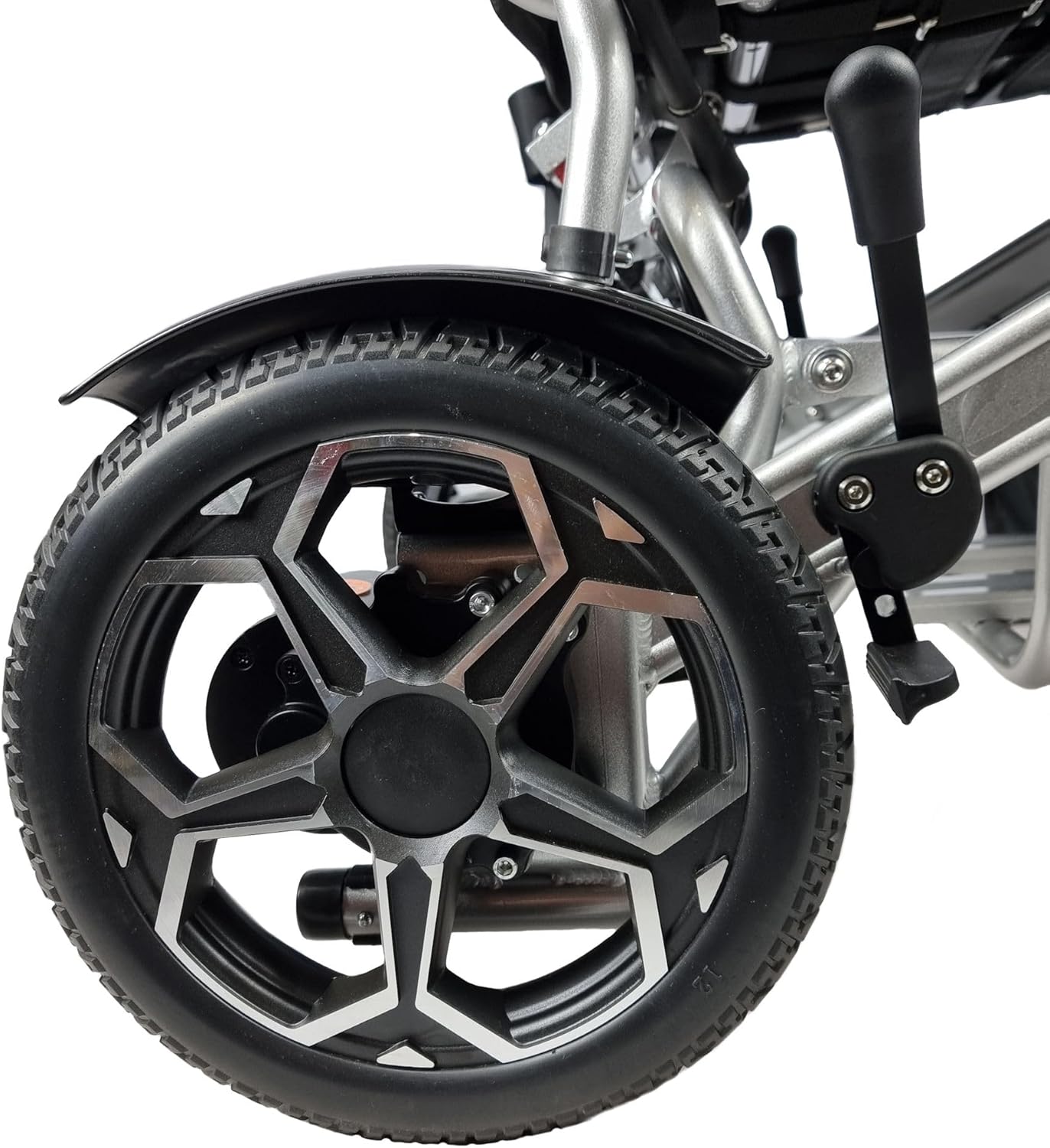 Ultra Lightweight Electric Wheelchair Folding Compact Aluminium Powerchair 20kg Travel Transit Supplied by Free To Be Mobility Equipment Silver