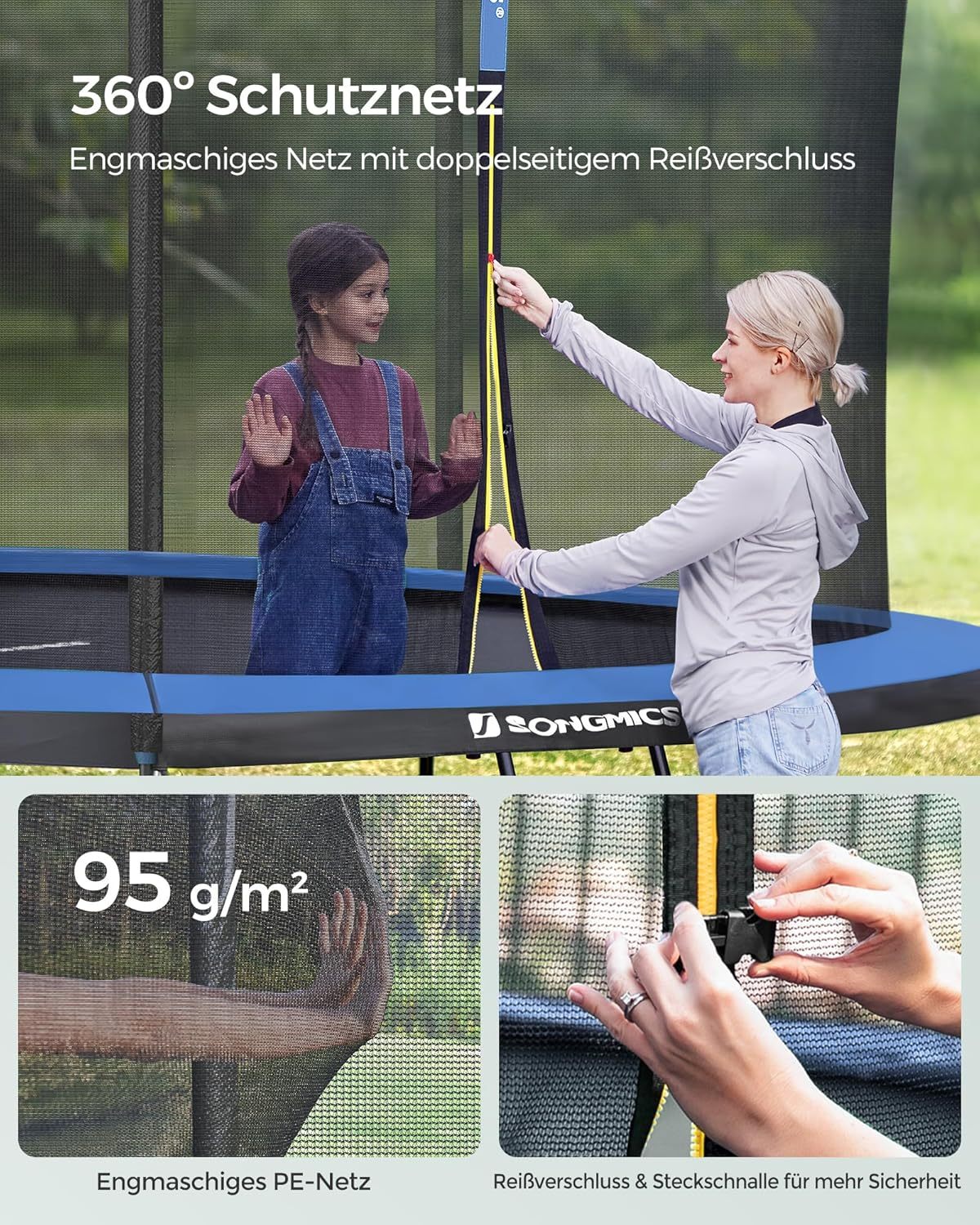 SONGMICS Outdoor Trampoline Ø 427 cm, Round Garden Trampoline with Safety Net and Ladder, Edge Cover, Padded Frame, for Childre