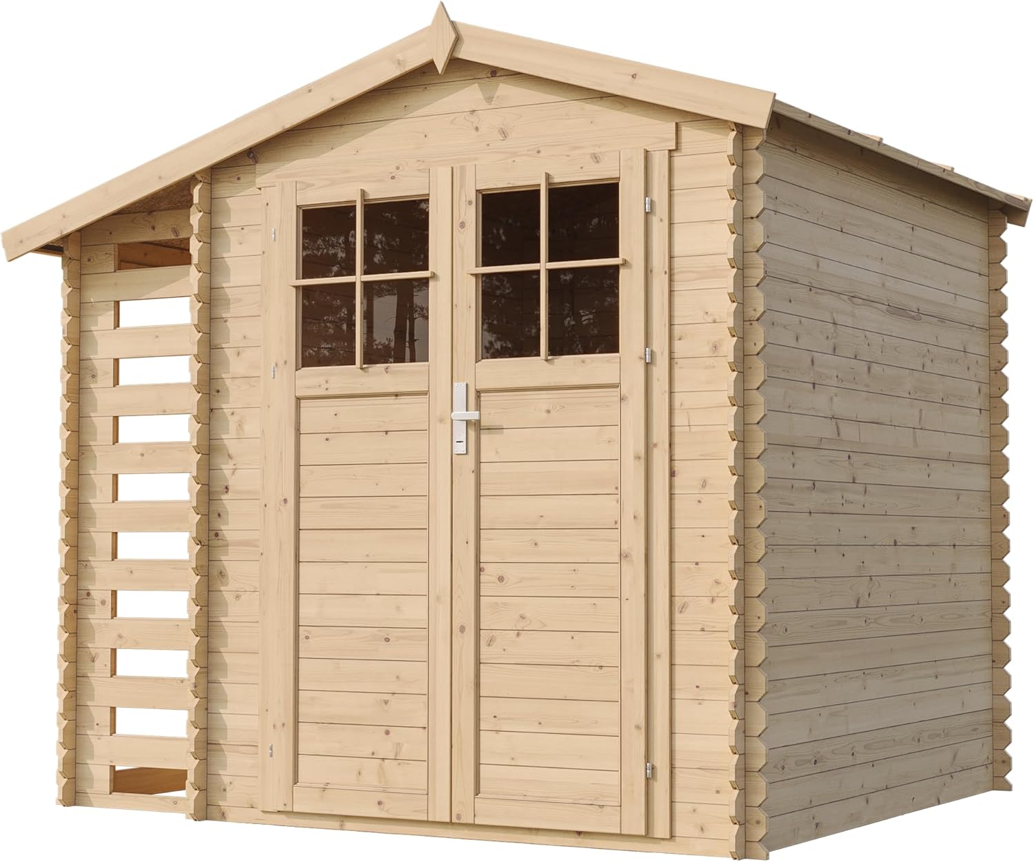 TIMBELA M386F Wooden Garden Shed with Firewood Shed, High-Quality Lockable Door, Garden Shed Wood, W 272 x L 206 x H 218 cm / 3.53 + 0.97 m2 Storage Shed for Garden - Waterproof Roof