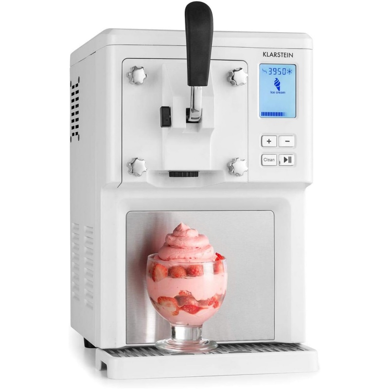 Klarstein Sweet Sundae- Ice Cream Machine, 1.5 Litres, with Self-Cooling Compressor, 200 Watts, Dispensing System, 3 Hour Auto-Cooling Function, Automatic Cleaning System, Stainless Steel