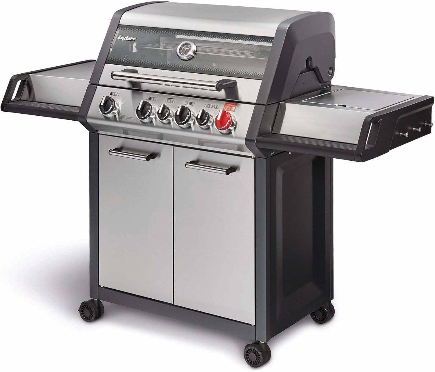 Enders® Monroe Pro Black 4 IK Turbo Gas Grill, 4-Burner, Infrared Back Burner, Side Burner, Enamelled Cooking Hood, Switch Grid™, Heat Range Burning System, 800 °C Turbo Zone™, Simple Clean™