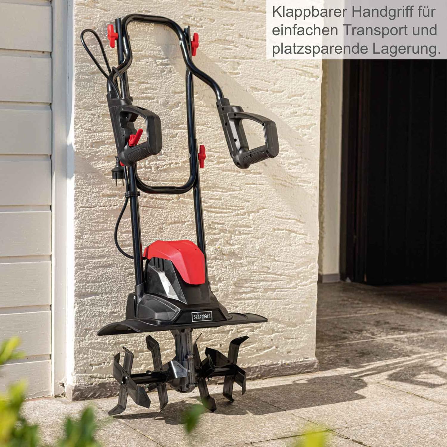 Scheppach Tiller MTE380 Electric Tiller | Power 1050W | Hurdles Ø205mm | Milling width 360mm | Chopping speed 400 1/min | Immediate start with circuit breaker | foldable