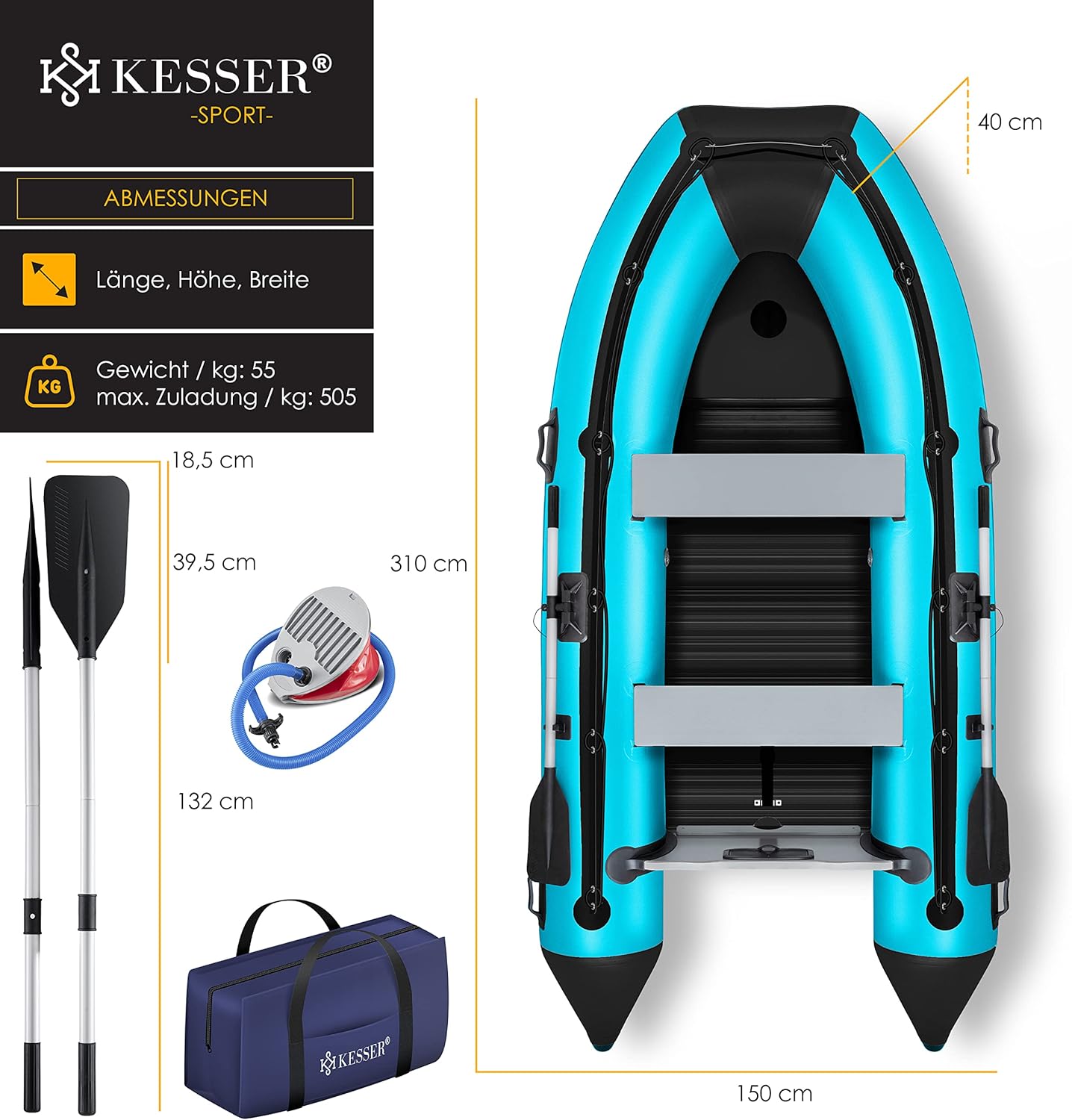 KESSER® Inflatable Boat 3.20 m for 4 People
