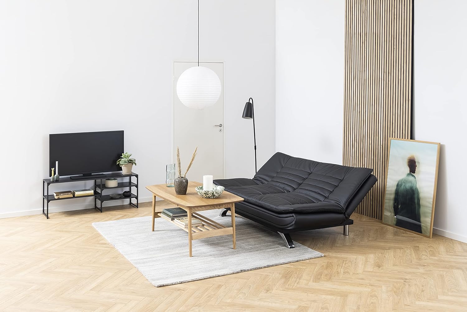 AC Design Furniture Jasper Sofa Bed W: 196 x H: 91 x D: 96 cm, Dark Grey/Black, Fabric/Metal