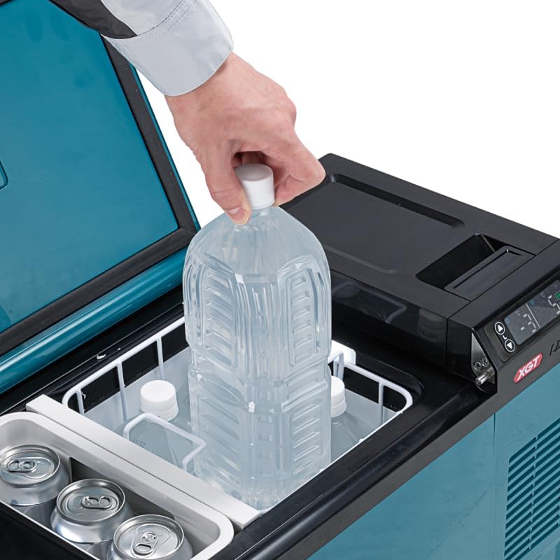 Makita 40V Battery Cooling and Heat Box, 29L Portable Refrigerator, Turquoise, IPX4 Water Resistant, Compressor Cooling System, Bottle Opener, Deep Discharge Protection