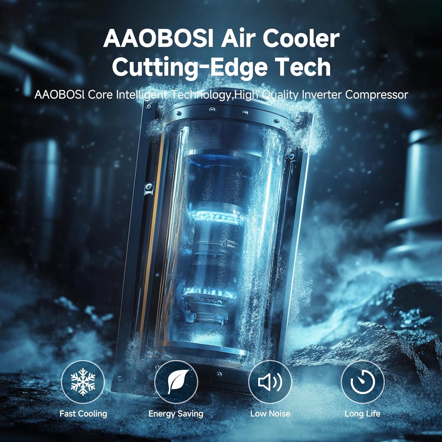 AAOBOSI 14,000 BTU Portable Air Conditioner with Heater & Dehumidifier, 6-in-1 Cooling Unit for Large Room up to 350 Sq.Ft, Quiet 45dB, Smart App Control, Window Kit & Wheels Included