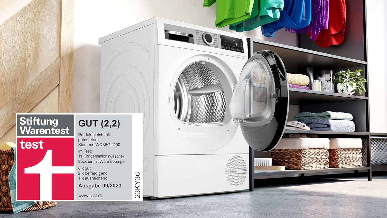 Bosch Heat Pump Dryer for 8 kg Laundry, Series 6, 176 kWh per year, Auto Dry, Anti-Vibration Design, Sensitive Drying System, Environmentally Friendly Coolant, White, WQG235D00 [Energy Class A+++]