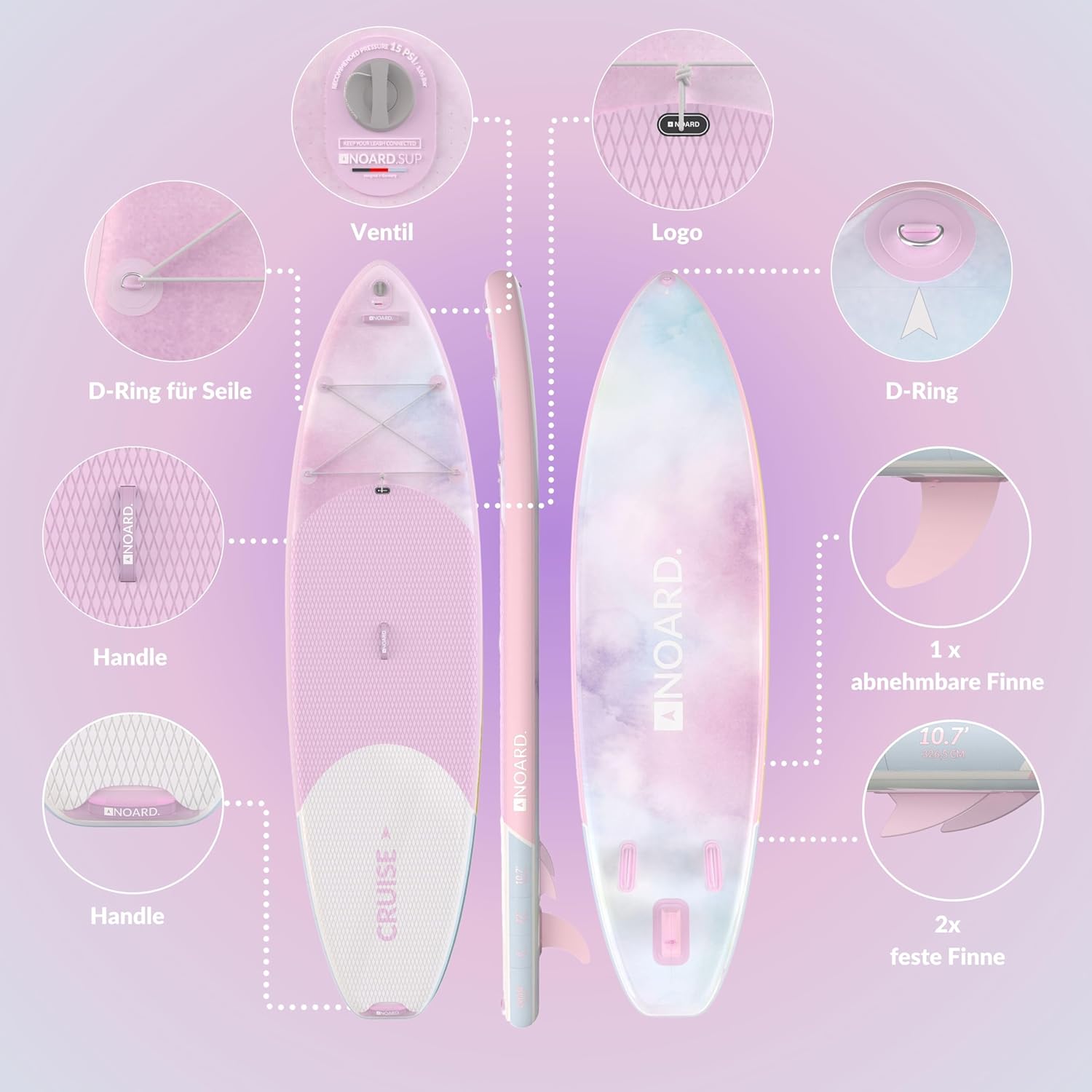 NOARD Stand Up Paddle Surfboard, 326 x 76 x 15 cm, SUP Paddle Board, Various Designs, Suitable for Beginners and Professionals, Accessories Included