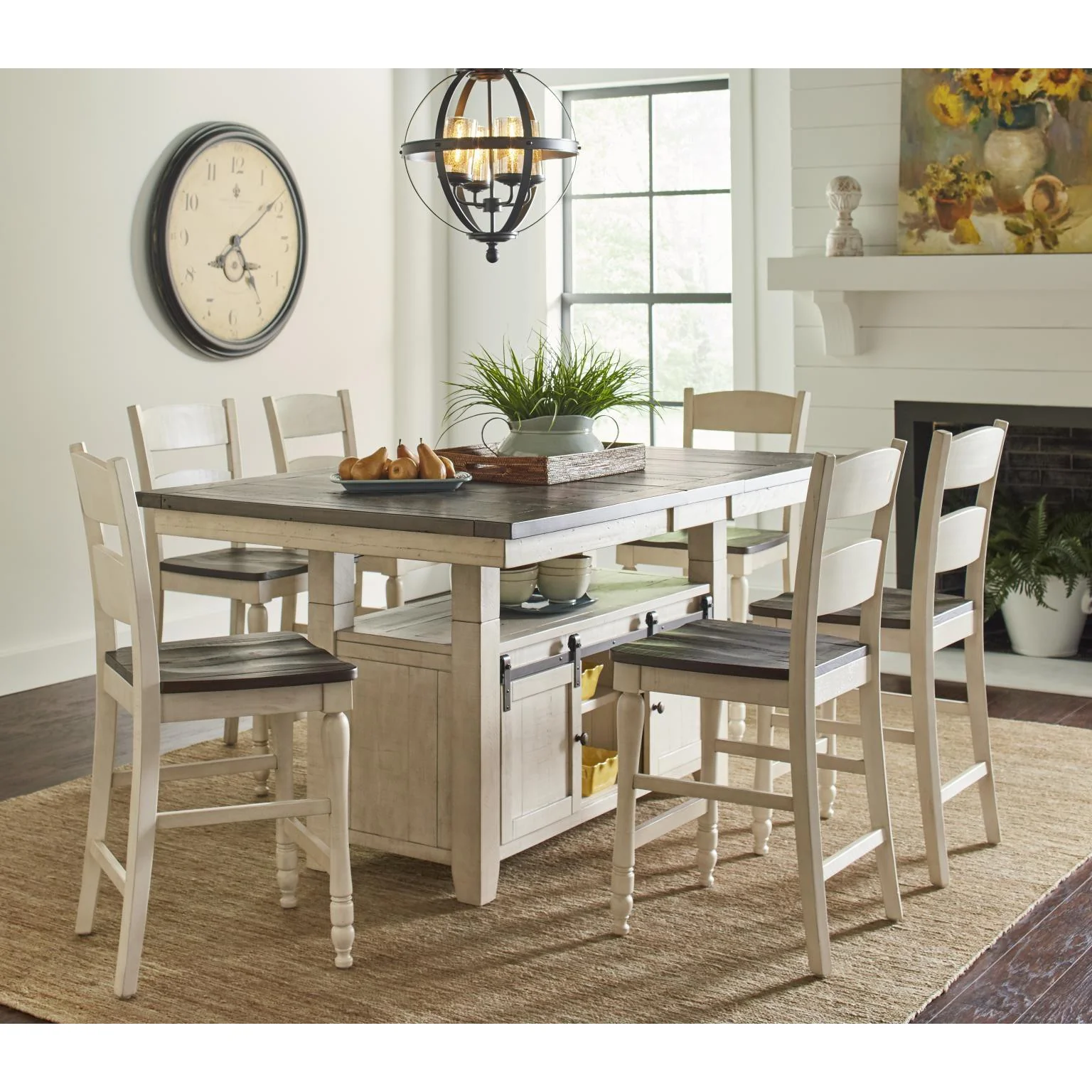 Loft 7-Pc Dining Set Hi-Lo Extendable (60-72)Adjustable Height in Vintage White