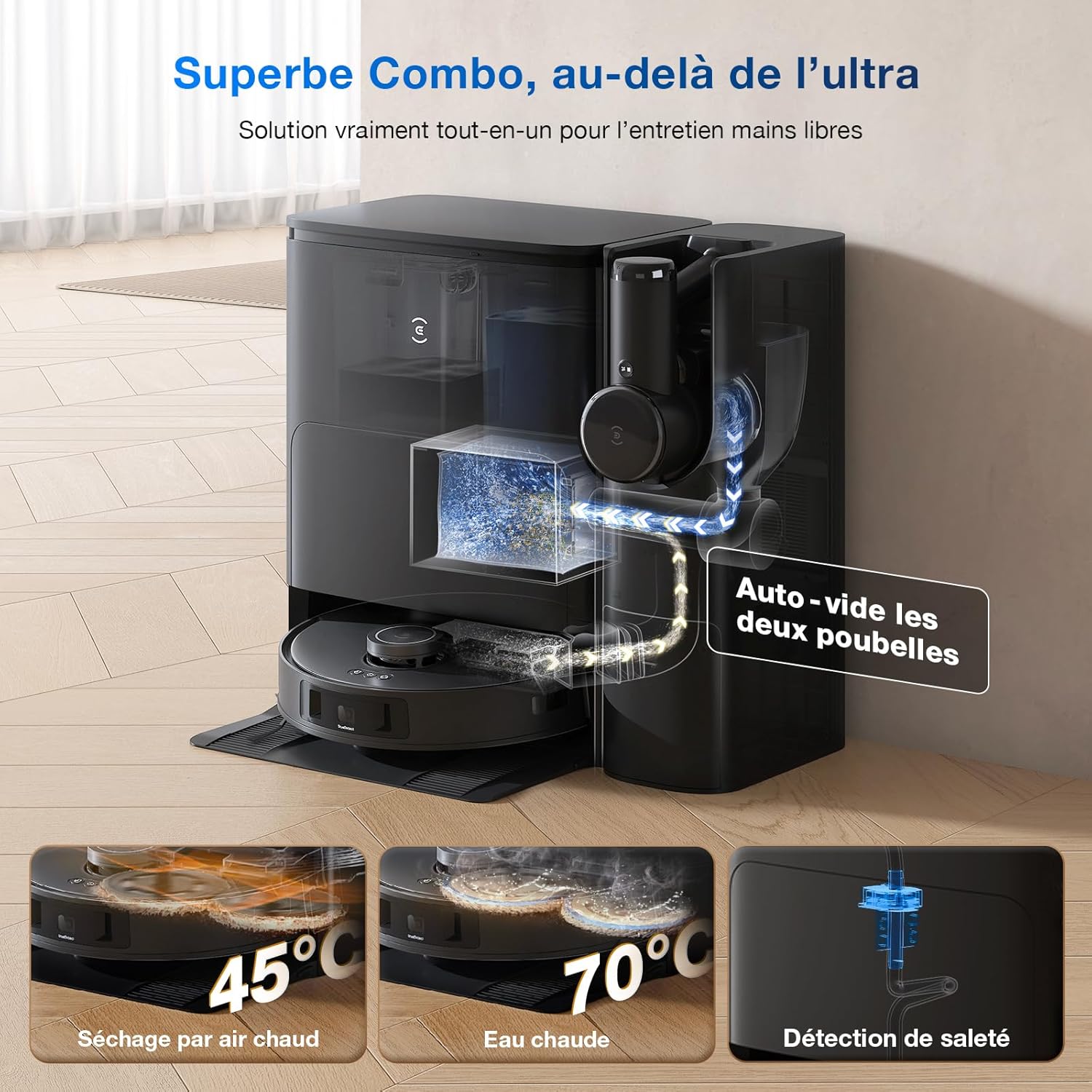 ECOVACS X8 PRO OMNI Robot Vacuum Cleaner with All-In-One Station, 18000Pa Power, Instant Automatic Cleaning OZMO ROLLER, 75℃ Hot Water Cleaning, Automatic Cleaning Solution Addition