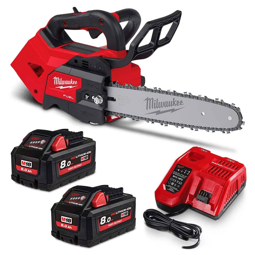 MILWAUKEE 18V FUEL™ 2 x 8.0AH 305mm (12") Top Handle Chainsaw Kit M18FTCHS12802