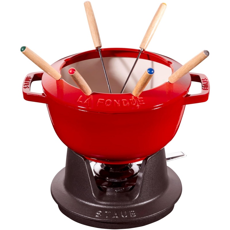 Staub Fondue Set with 6 Forks, Suitable for Cheese, Chocolate and Meat Fondue