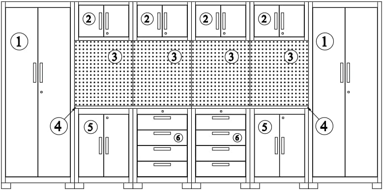 VITO Männerküche - Werkstatteinrichtung Set mit Schubladen 16-TLG