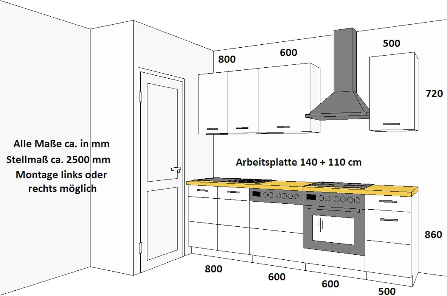 Stilo Country House Kitchen Unit, White, 250 cm, Fitted Kitchen Unit, Expandable