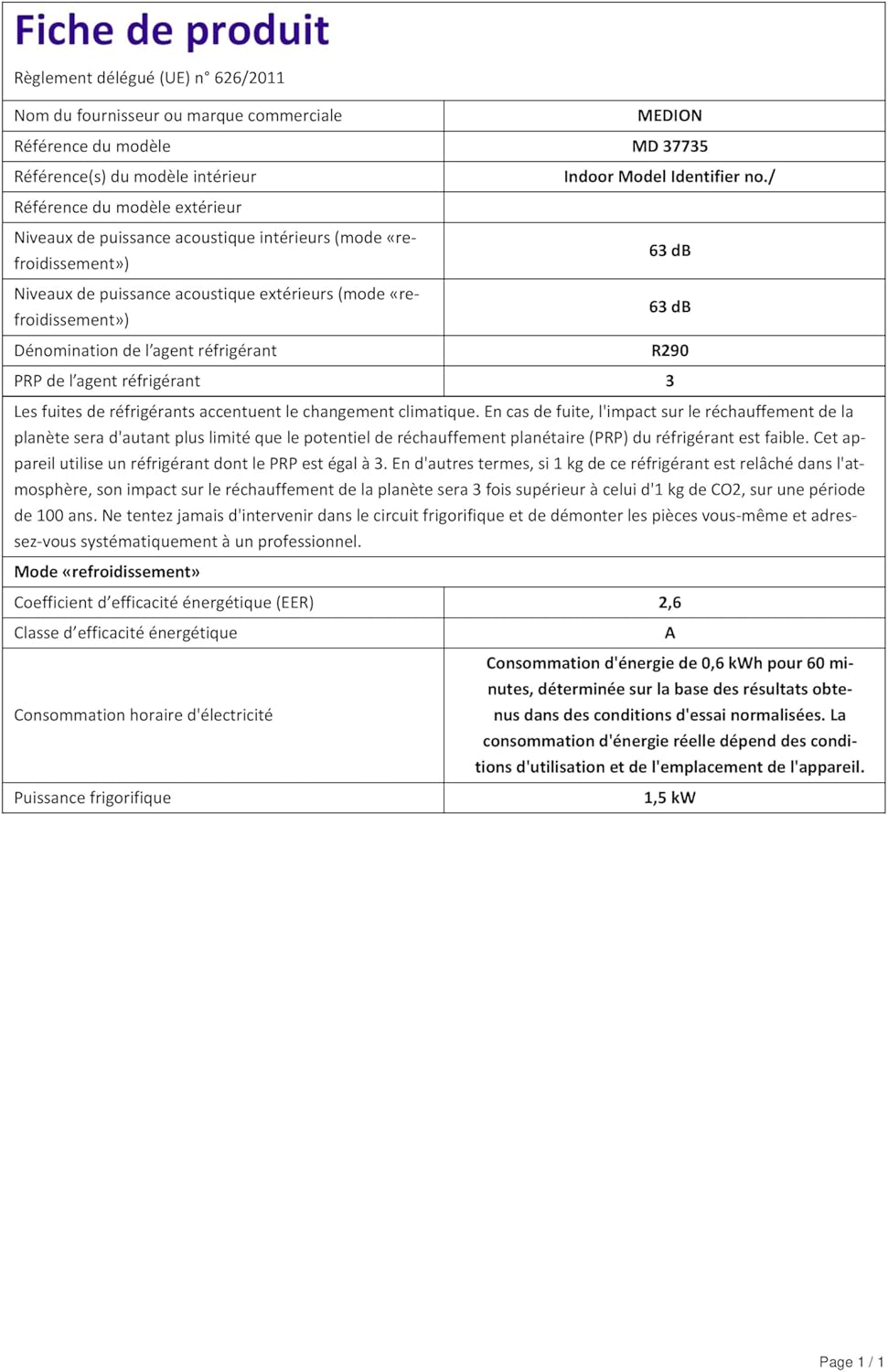 MEDION P502 Smart Split Air Conditioner