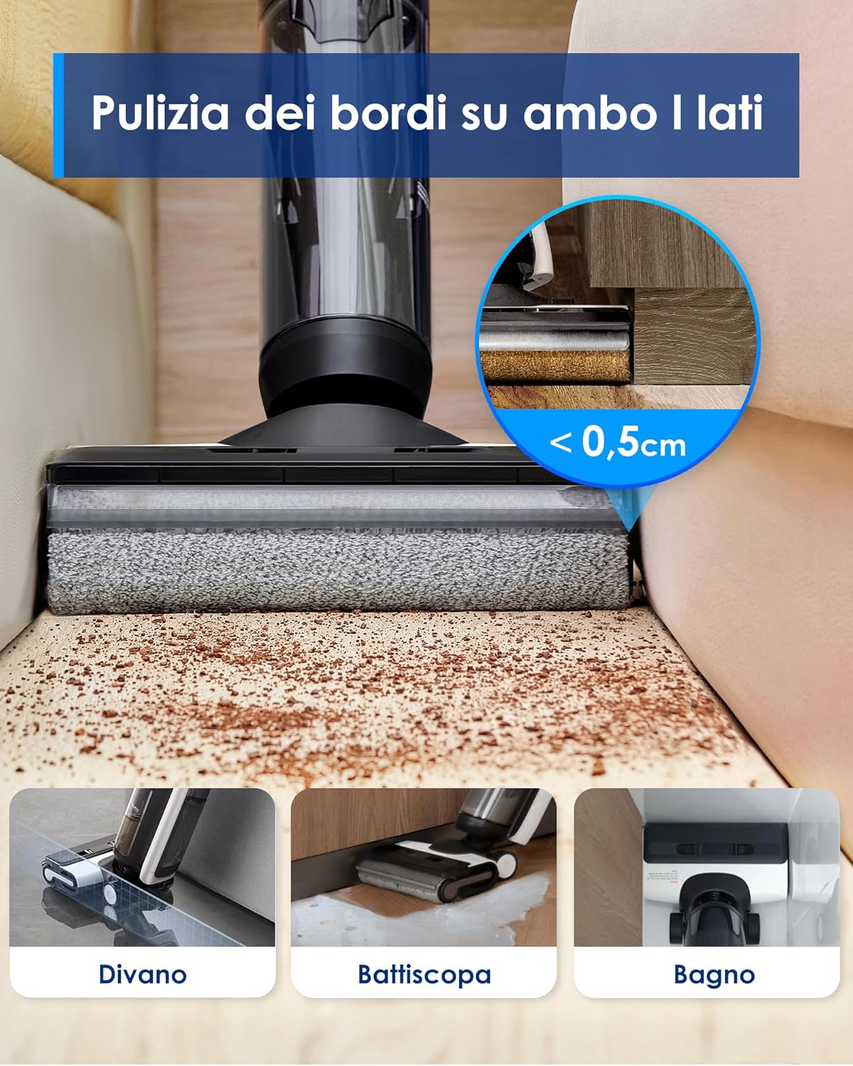 Tineco FLOOR ONE SWITCH S6, aspirapolvere secco/umido, lavapavimenti intelligente 5-in-1, autopulente, asciugatura 5 minuti, spazzola antigroviglio, pulizia bordi su entrambi i lati