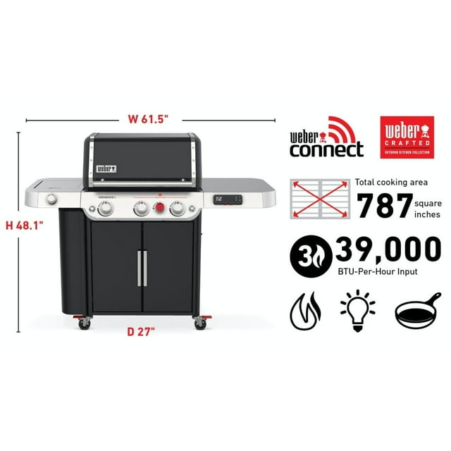 Weber Genesis EX-335 Smart Gas Grill, Black, Liquid Propane