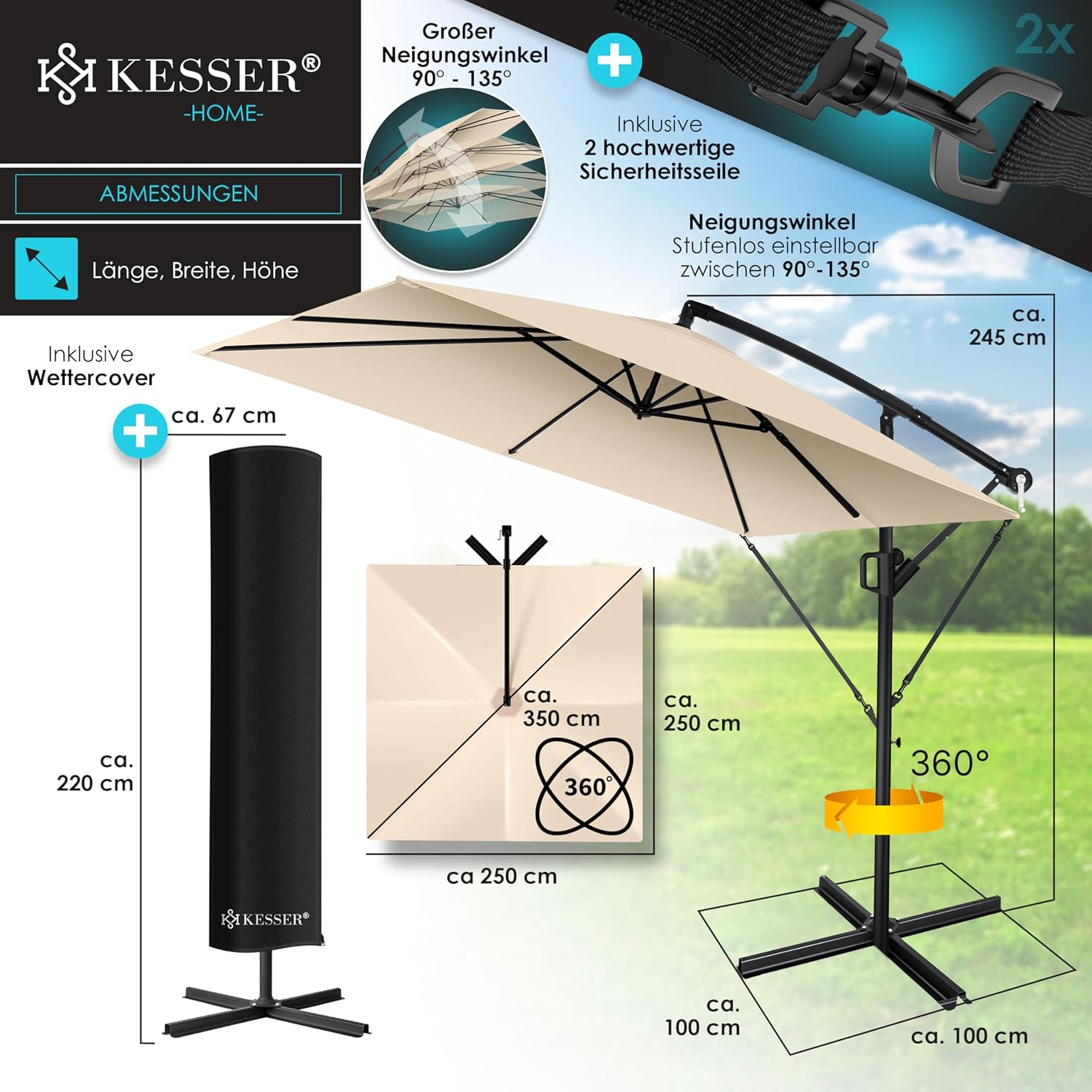 KESSER® Holly Parasol Rectangular with Cover