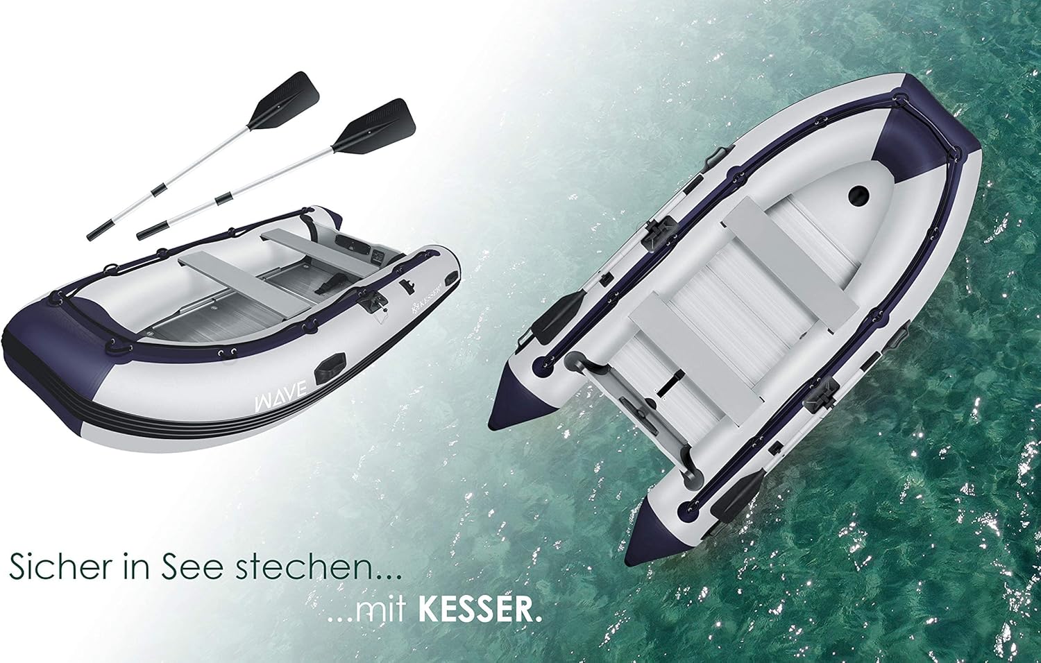 KESSER® Inflatable Boat 3.20 m for 4 People - Wave Motor Suitable Leisure Boat Paddle Boat Motor Boat Fishing Boat - with 2 Benches - Aluminium Base Paddle Pump Repair Kit & Bag Inflatable PVC