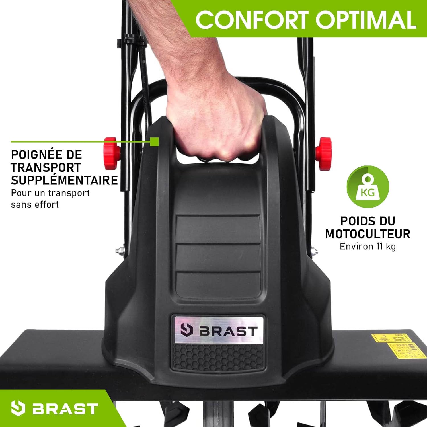 BRAST electric tiller: 1500 Watt - 45 cm Width, 22 cm Working Depth - 6 Cutters - 24 Blades -3 Mod Diff. power - very safe - 400 TRS/Min - electric tiller, Wired