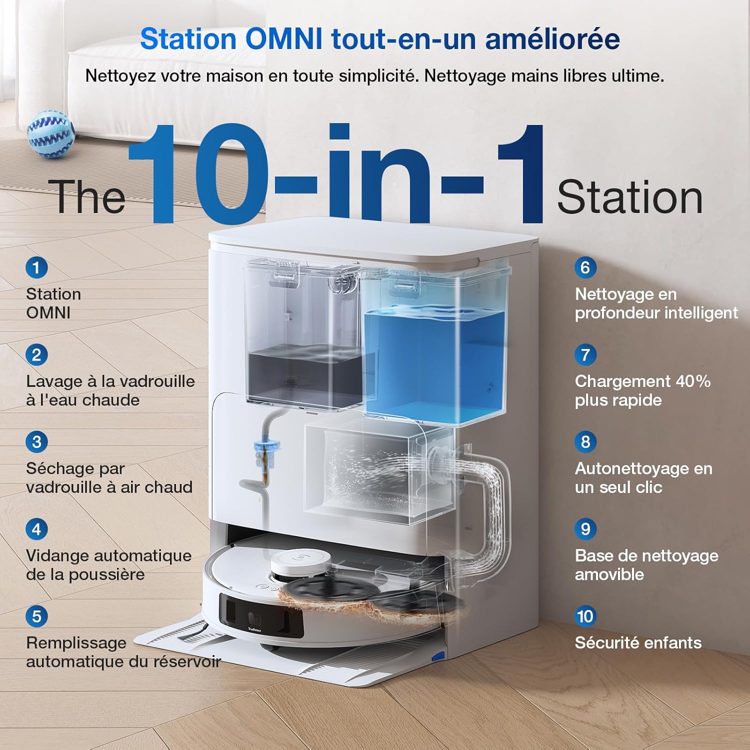 ECOVACS X8 PRO OMNI Robot Vacuum Cleaner with All-In-One Station, 18000Pa Power, Instant Automatic Cleaning OZMO ROLLER, 75℃ Hot Water Cleaning, Automatic Cleaning Solution Addition