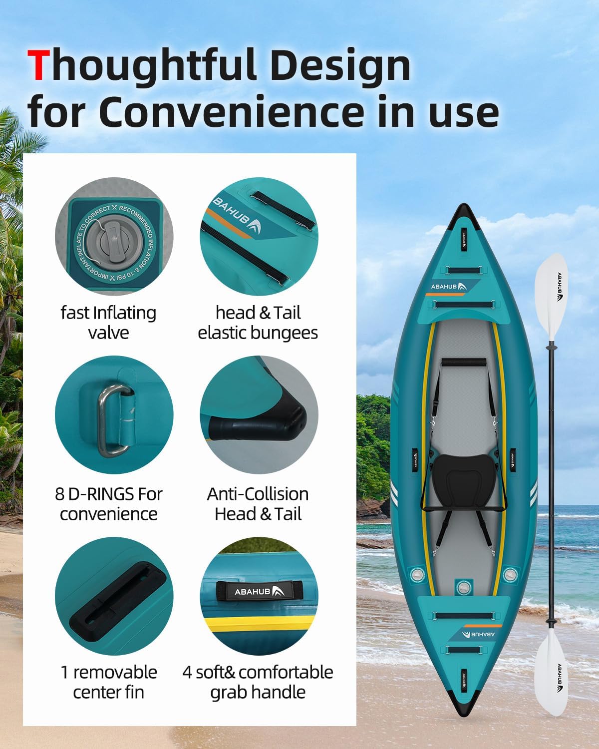 Abahub Inflatable Kayak 320 cm / 420 cm Inflatable Kayak with Kayak Paddle, Kayak Seat, Footrest, Hand Pump and Bag for Kayaking, Canoe Dinghy, 1/2 Space, 320/420 x 89 x 23 cm