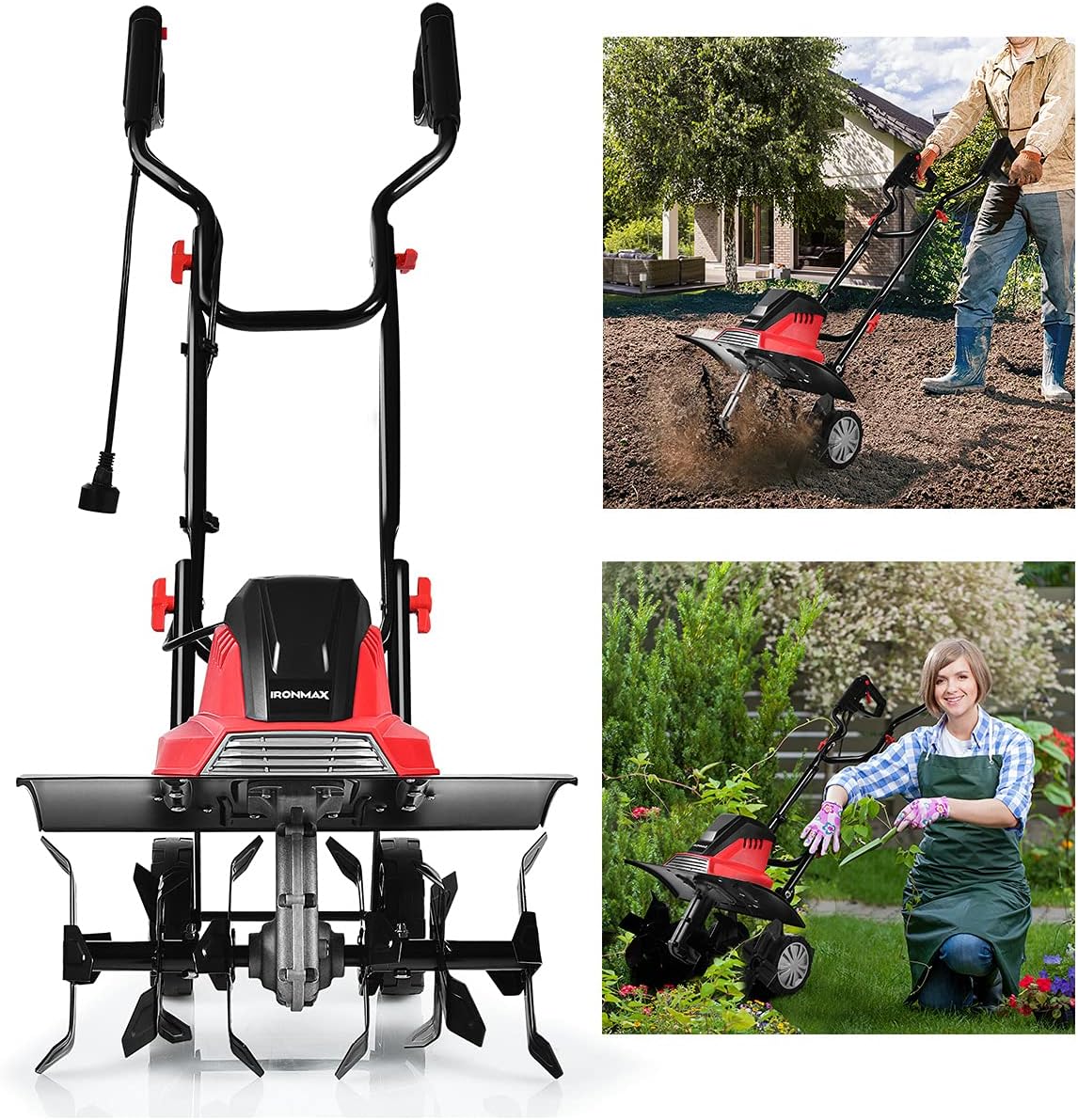 RELAX4LIFE Electric Tiller 1500 W at 400 RPM, Tiller with Working Depth 22 CM, Width 43 CM and 6 Blades, Foldable Handle and Safety Button for Garden (1500W)