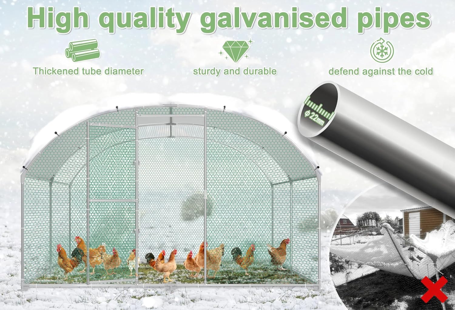 Hühnerstall Metall Freilaufgehege Freigehege, Geflügelstall Kleintiere, Verzinkter Stahlrahmen mit PE Dach, Bogenaufsatz (3x4m)